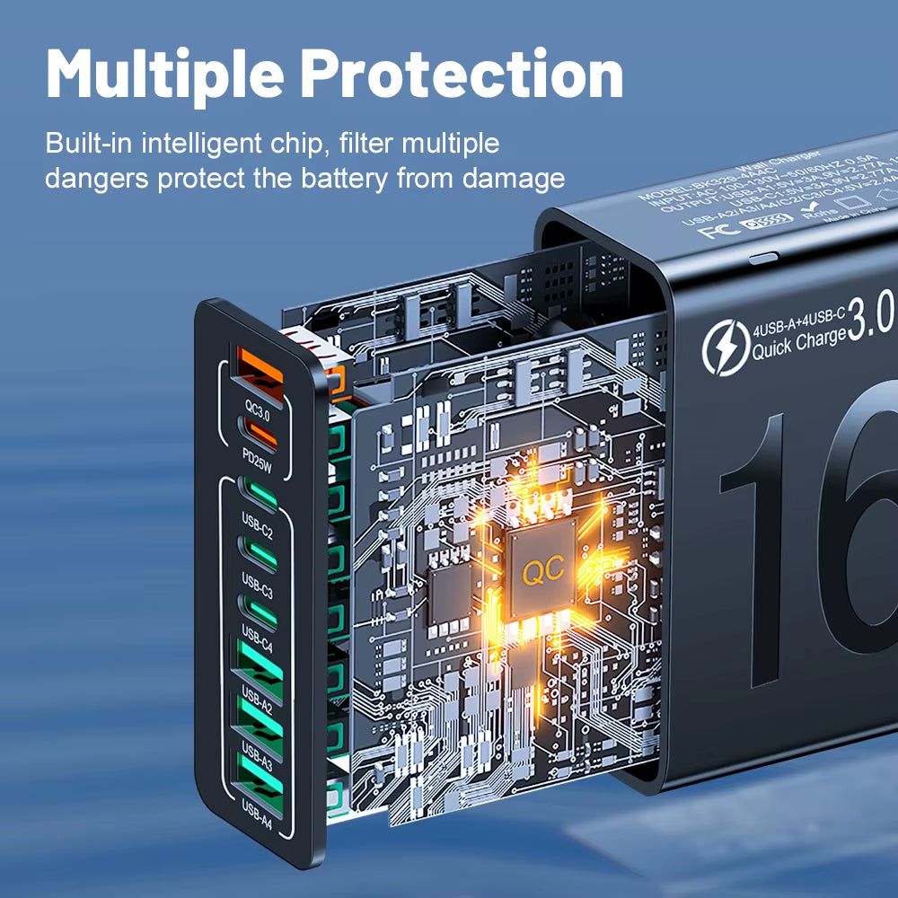 Power Up Your Devices Anywhere with Our 150W Multi Ports USB Fast Charger! Perfect for Xiaomi, iPhone, Samsung, and Huawei! 🌍⚡ #TravelCharger #FastCharging
