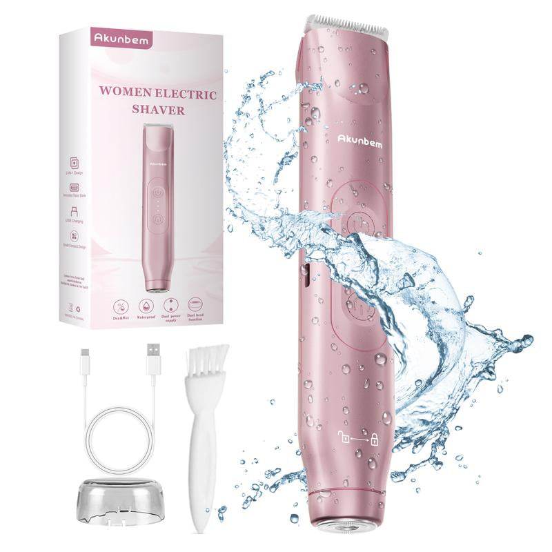 Women's Electric Shaver - 2-in-1 Rechargeable Bikini Trimmer & Facial Hair Remover, Waterproof Body Shaver for Legs, Arms, Underarms - USB Cordless 90 Min Battery Life
