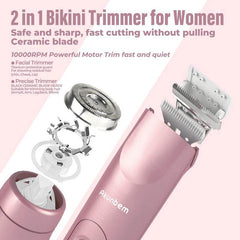 Women's Electric Shaver - 2-in-1 Rechargeable Bikini Trimmer & Facial Hair Remover, Waterproof Body Shaver for Legs, Arms, Underarms - USB Cordless 90 Min Battery Life Image 5