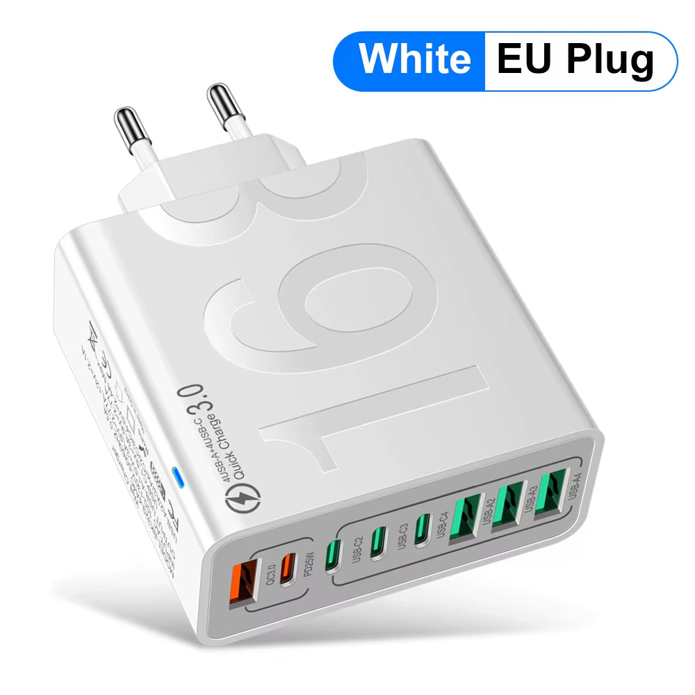 Power Up Your Devices Anywhere with Our 150W Multi Ports USB Fast Charger! Perfect for Xiaomi, iPhone, Samsung, and Huawei! 🌍⚡ #TravelCharger #FastCharging