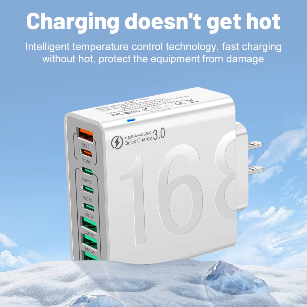 Power Up Your Devices Anywhere with Our 150W Multi Ports USB Fast Charger! Perfect for Xiaomi, iPhone, Samsung, and Huawei! 🌍⚡ #TravelCharger #FastCharging