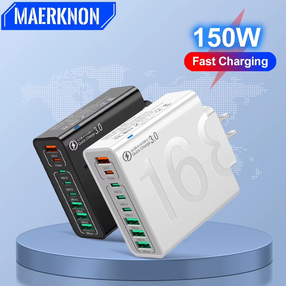 Power Up Your Devices Anywhere with Our 150W Multi Ports USB Fast Charger! Perfect for Xiaomi, iPhone, Samsung, and Huawei! 🌍⚡ #TravelCharger #FastCharging