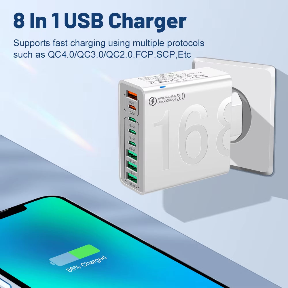 Power Up Your Devices Anywhere with Our 150W Multi Ports USB Fast Charger! Perfect for Xiaomi, iPhone, Samsung, and Huawei! 🌍⚡ #TravelCharger #FastCharging