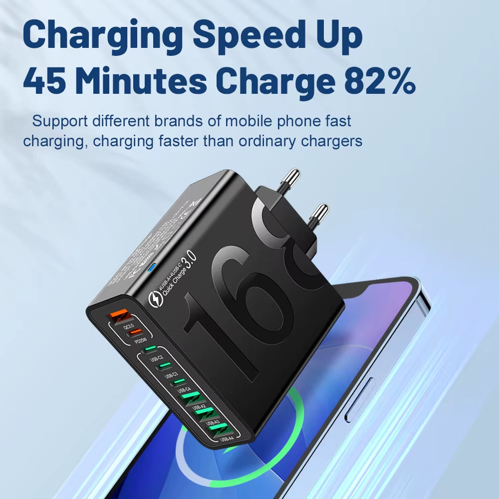 Power Up Your Devices Anywhere with Our 150W Multi Ports USB Fast Charger! Perfect for Xiaomi, iPhone, Samsung, and Huawei! 🌍⚡ #TravelCharger #FastCharging