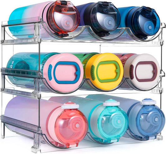 2-Pack Stackable Water Bottle Organizer Rack – BPA-Free Plastic Bottle Storage for Cabinets, Pantry & Fridge (Fits 6–8 Bottles) - Hardonia