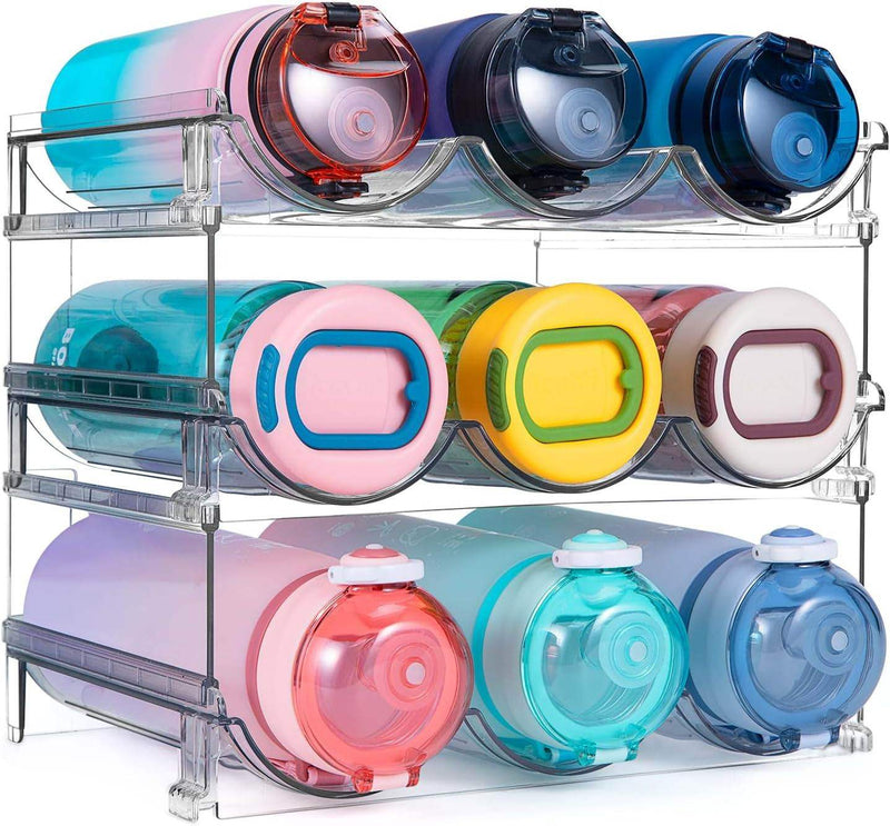 2-Pack Stackable Water Bottle Organizer Rack – BPA-Free Plastic Bottle Storage for Cabinets, Pantry & Fridge (Fits 6–8 Bottles)