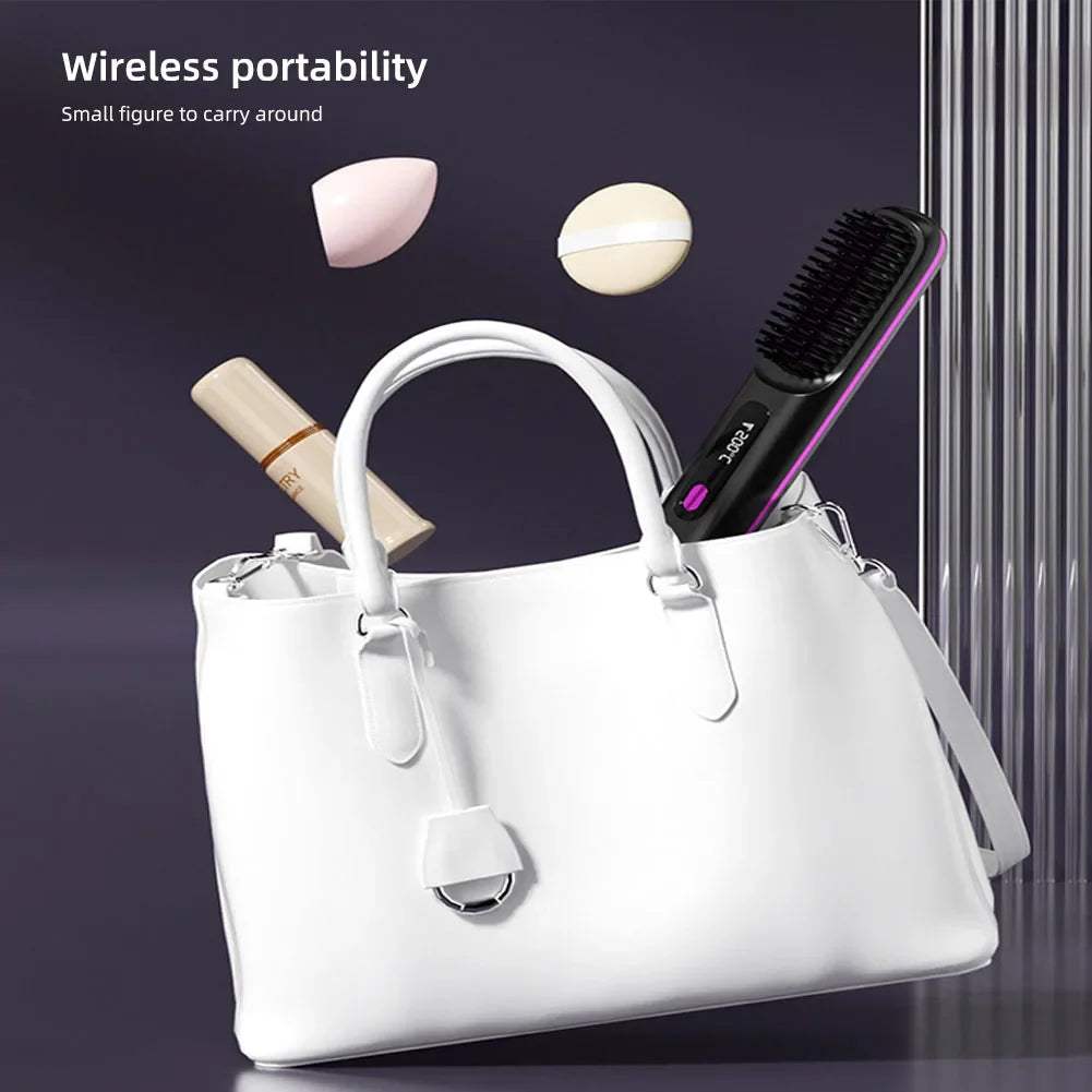 Wireless Hair Straightener Brush – 3D Anti-Scald Ionic Comb, Rapid Heating, USB Rechargeable Portable Styling Tool - Hardonia