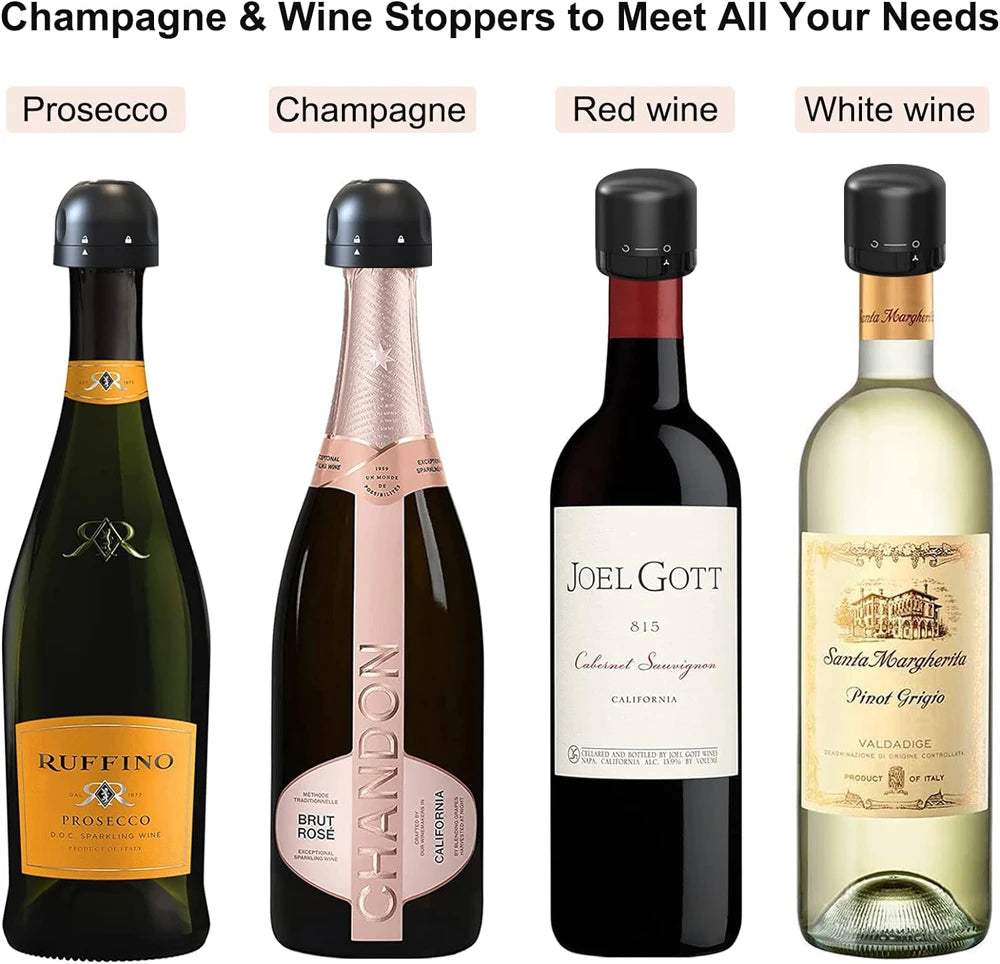 Champagne & Wine Bottle Stopper Set – Reusable Silicone Wine Savers, Leak-Proof Airtight Seal, Keeps Wine & Sparkling Fresh - Hardonia