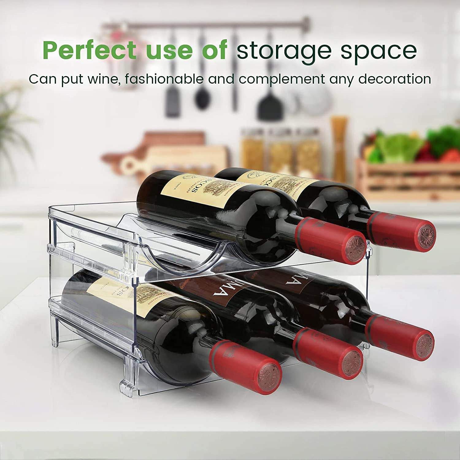 2-Pack Stackable Water Bottle Organizer Rack – BPA-Free Plastic Bottle Storage for Cabinets, Pantry & Fridge (Fits 6–8 Bottles) - Hardonia