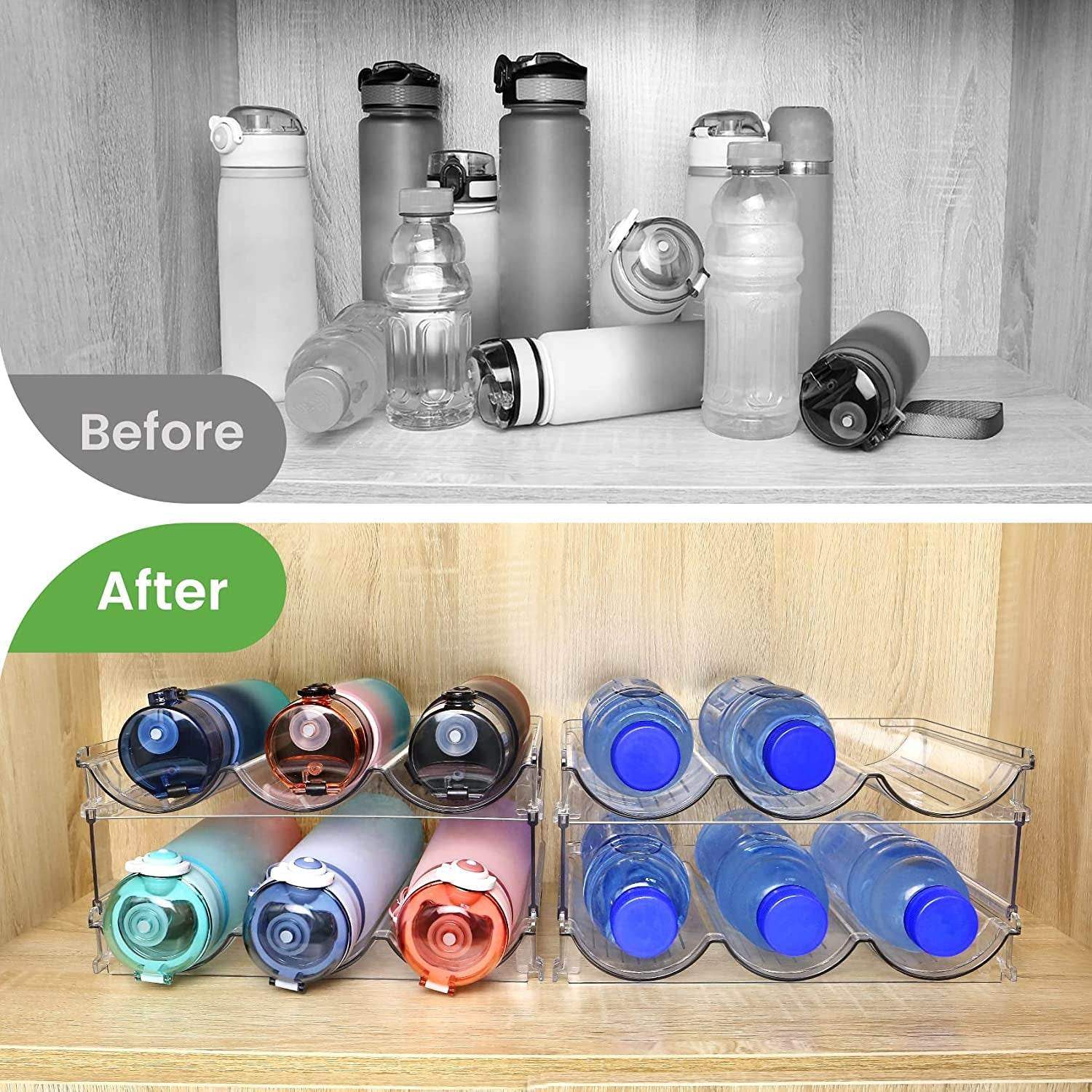 2-Pack Stackable Water Bottle Organizer Rack – BPA-Free Plastic Bottle Storage for Cabinets, Pantry & Fridge (Fits 6–8 Bottles) - Hardonia