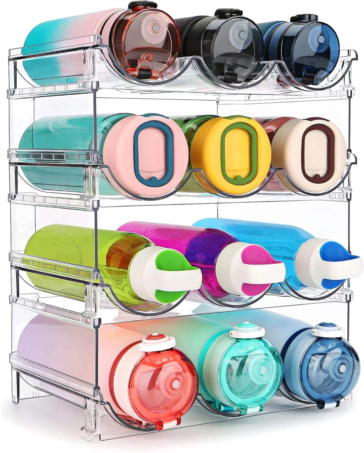 2-Pack Stackable Water Bottle Organizer Rack – BPA-Free Plastic Bottle Storage for Cabinets, Pantry & Fridge (Fits 6–8 Bottles) - Hardonia