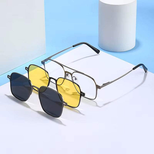 Hardonia 3-in-1 polarized magnet clip-on sunglasses with stylish round and rectangular frames