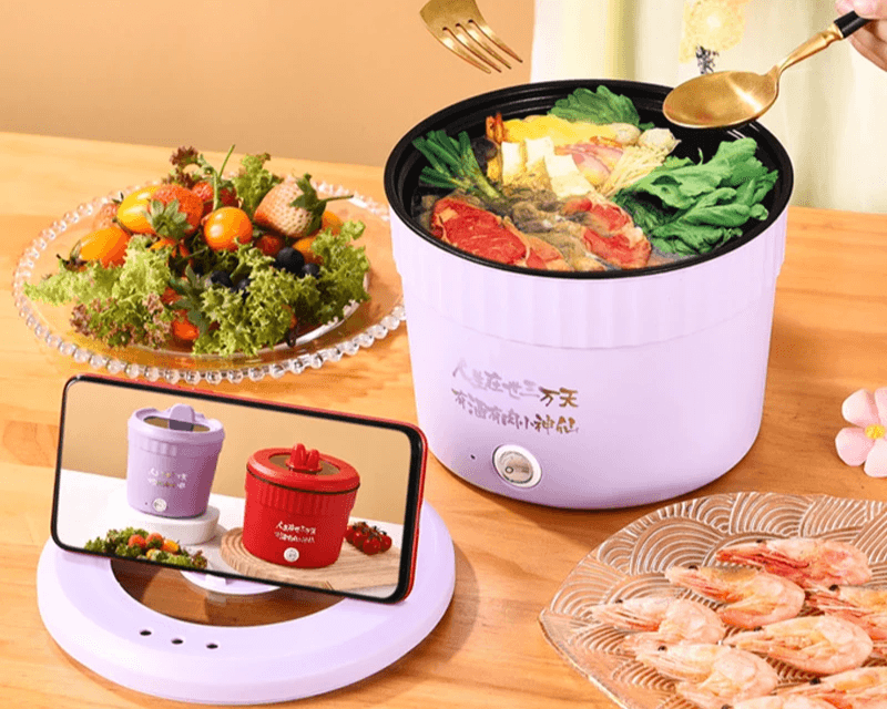 Olla eléctrica portátil multifunción de 1,2/1,5 L, miniolla antiadherente para fideos, arroz y sopas.