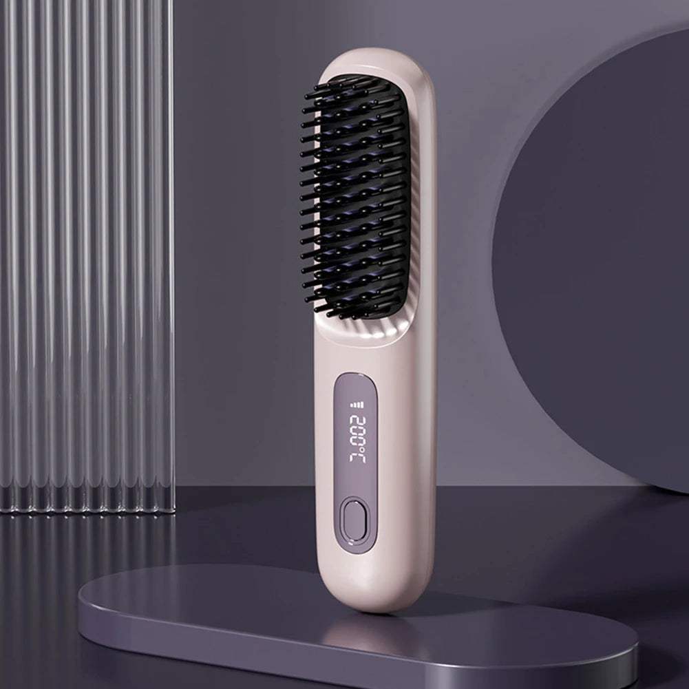 Wireless Hair Straightener Brush – 3D Anti-Scald Ionic Comb, Rapid Heating, USB Rechargeable Portable Styling Tool - Hardonia