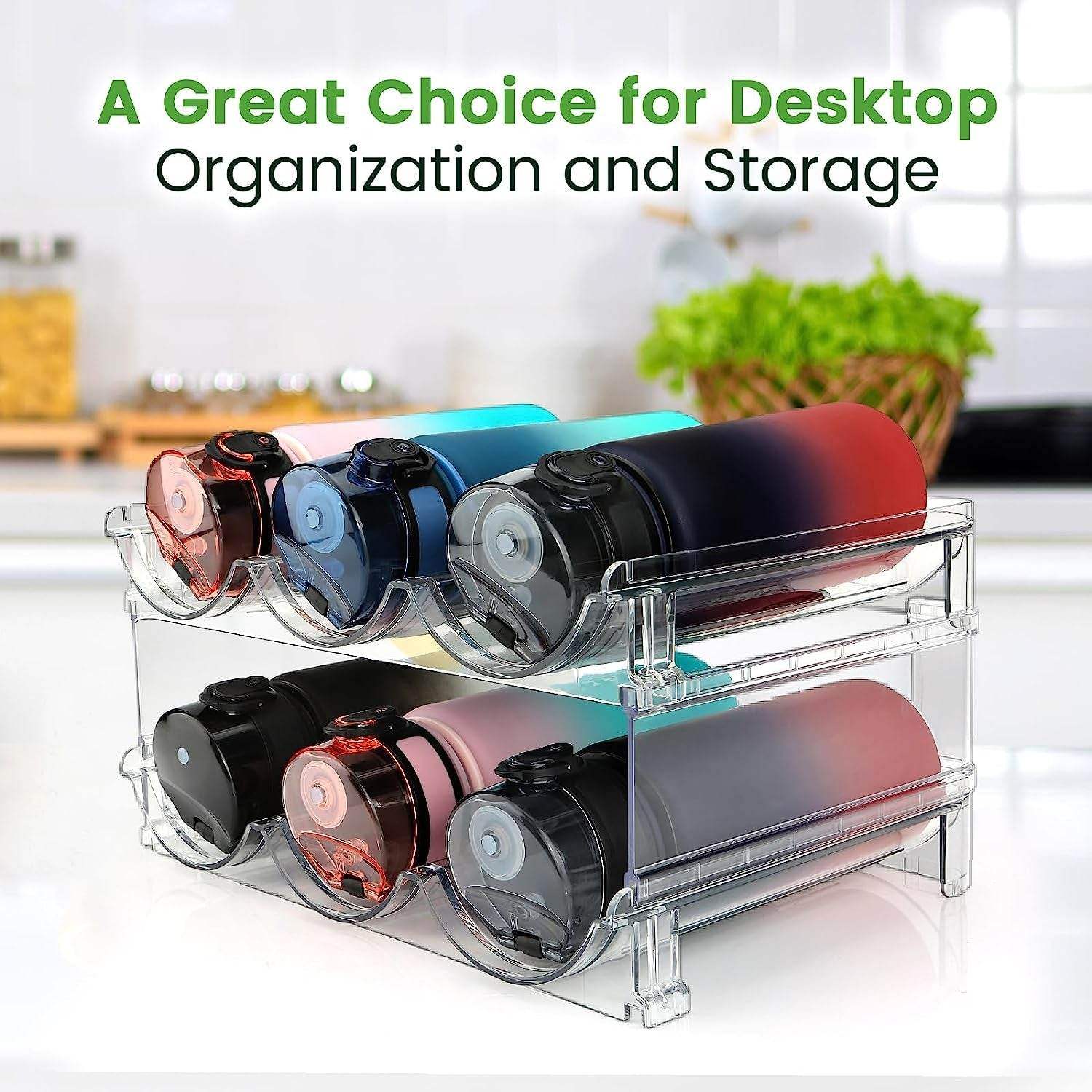 2-Pack Stackable Water Bottle Organizer Rack – BPA-Free Plastic Bottle Storage for Cabinets, Pantry & Fridge (Fits 6–8 Bottles) - Hardonia