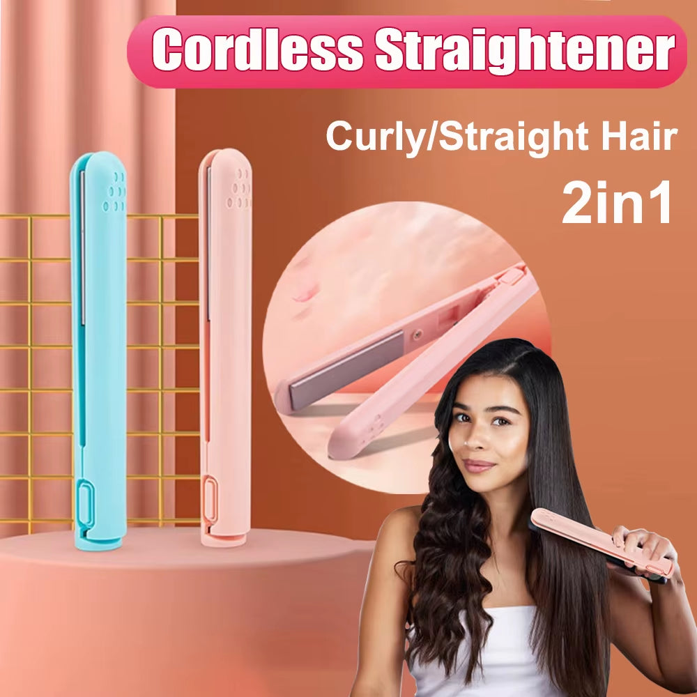 Portable Cordless USB Hair Straightener Brush – Perfect for Travel and Dorm Life! Straighten or Curl Short Hair with Ease!