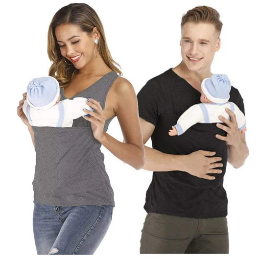 Stylish Mother Kangaroo Pocket T-Shirt for Summer: Perfect for Baby Wearing and Casual Comfort! - Hardonia