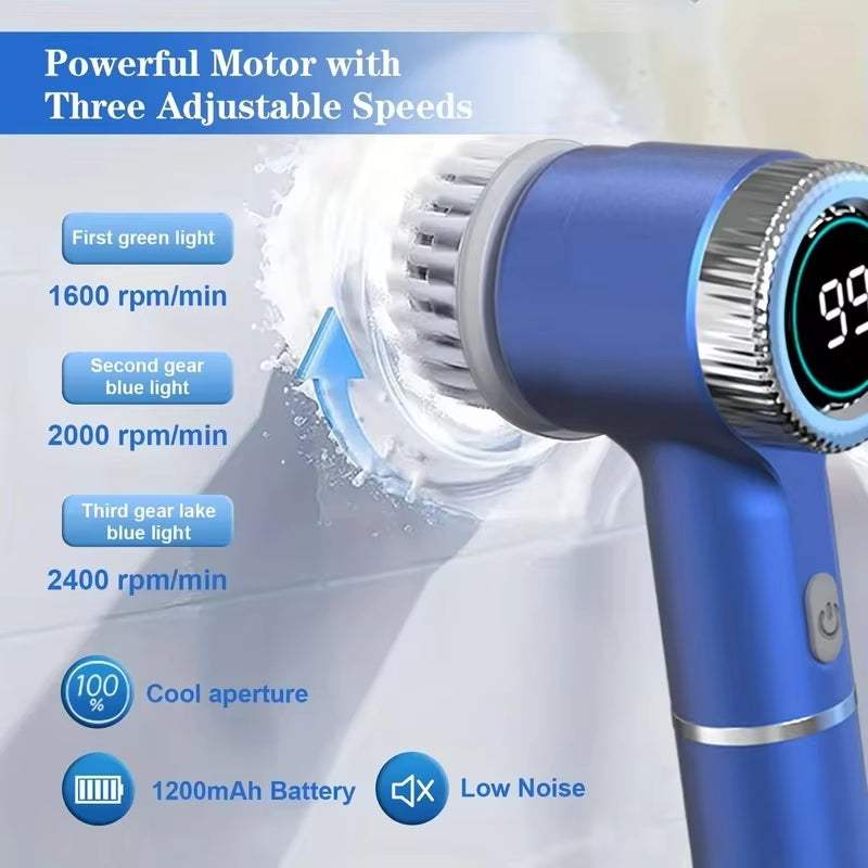 Wireless Electric Cleaning Brush – Powerful IPX7 Waterproof Handheld Scrubber with 4 Brush Heads, USB-C Rechargeable Household Cleaner - Hardonia