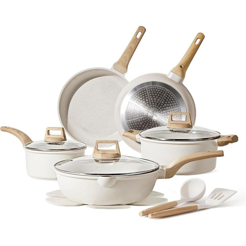 Upgrade your kitchen game with the CAROTE 14-Piece Nonstick Cookware Set! 🥘✨ Includes utensils and pan protectors for the ultimate cooking experience! #KitchenEssentials #CookingSet
