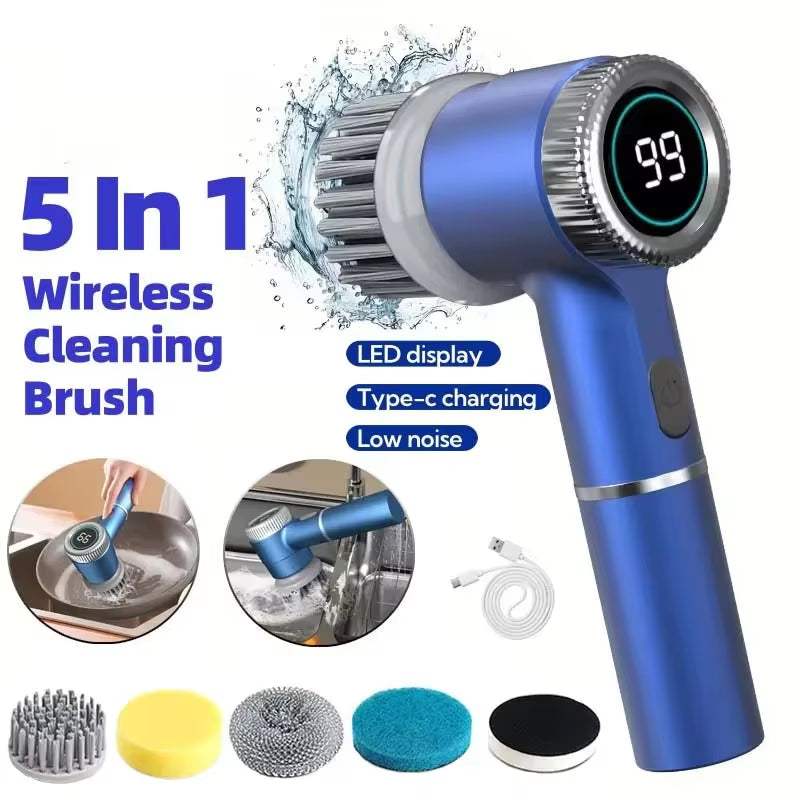Wireless Electric Cleaning Brush – Powerful IPX7 Waterproof Handheld Scrubber with 4 Brush Heads, USB-C Rechargeable Household Cleaner - Hardonia