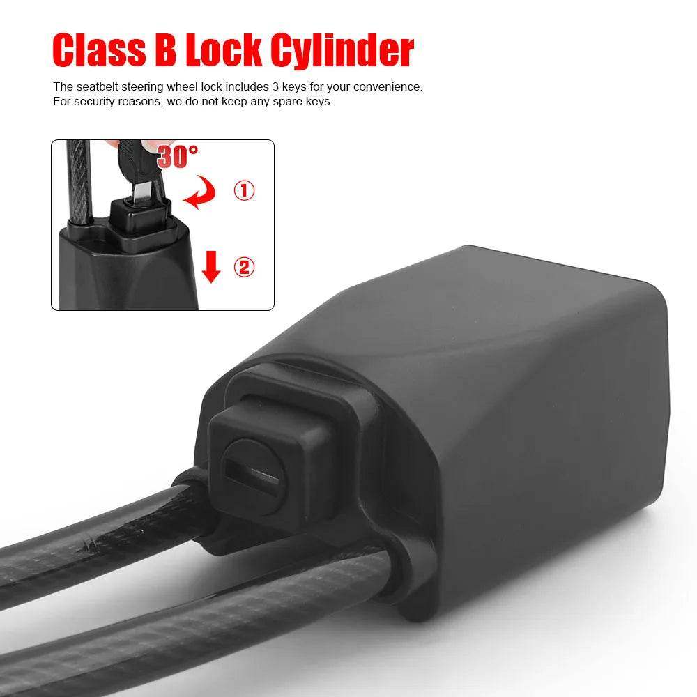 Universal Car Steering Wheel Lock with Seat Belt Anchor - Anti-Theft Protection - Hardonia