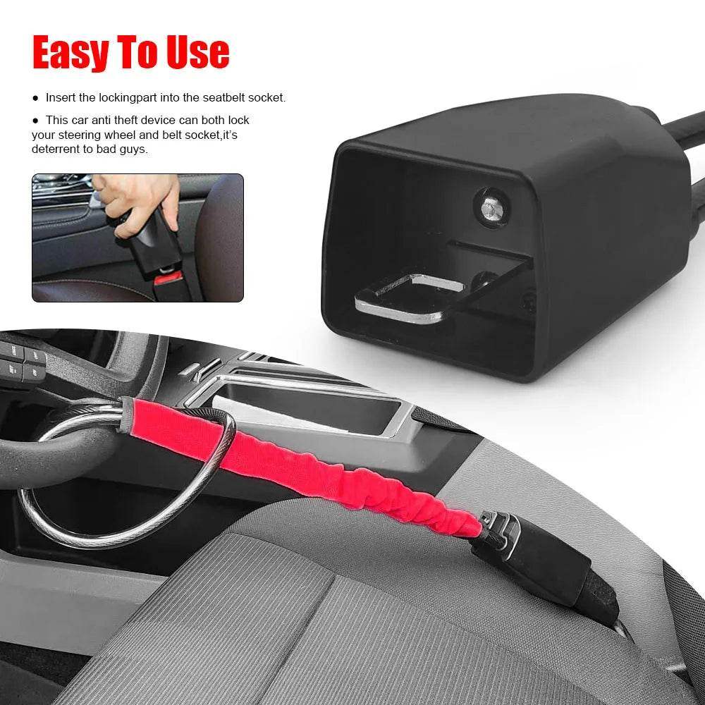 Universal Car Steering Wheel Lock with Seat Belt Anchor - Anti-Theft Protection - Hardonia