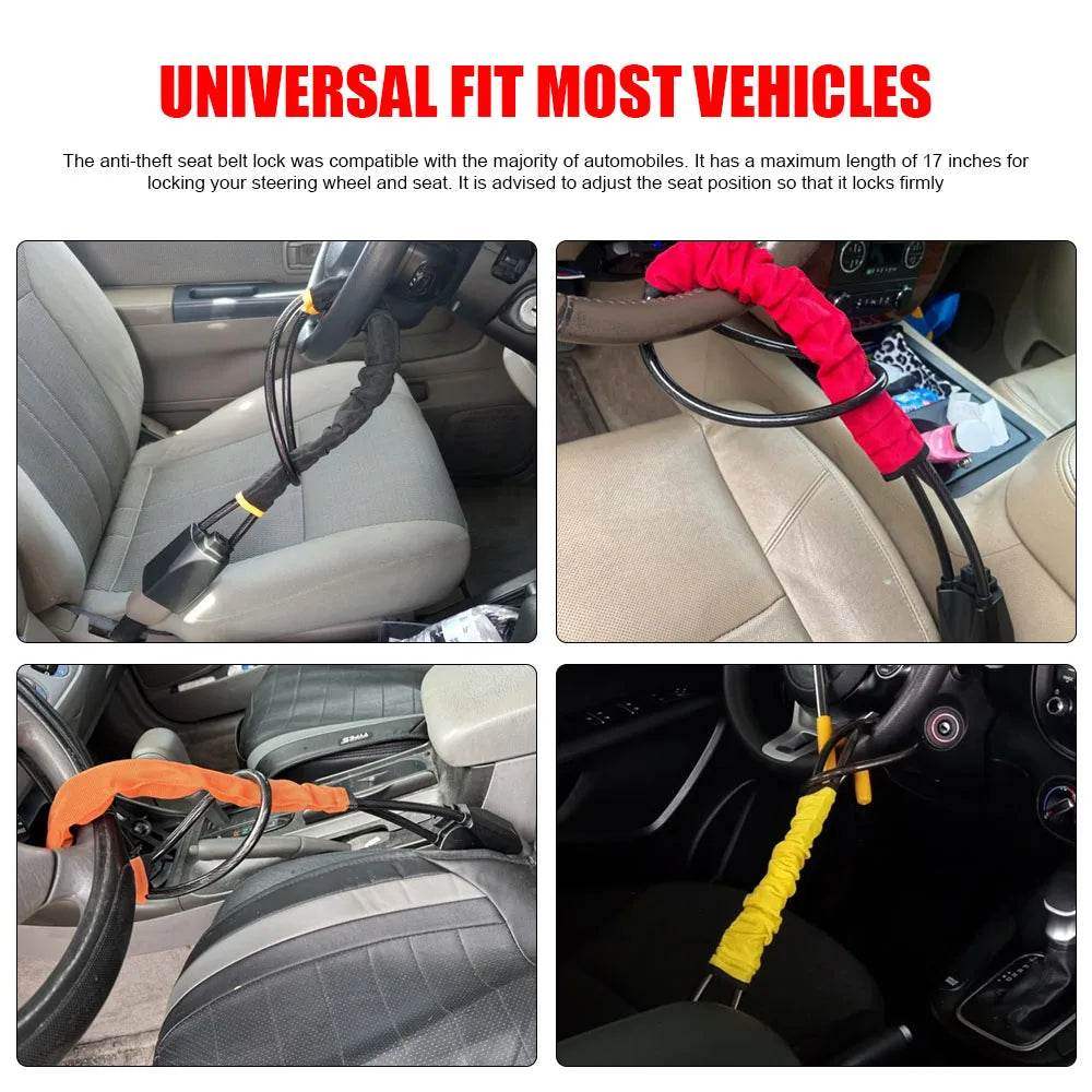 Universal Car Steering Wheel Lock with Seat Belt Anchor - Anti-Theft Protection - Hardonia