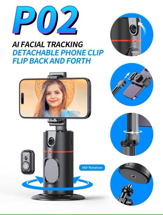 Capture Every Moment with the P02 Auto Face Tracker: 360° Rotation, Remote Control, & No App Needed! Perfect for Live Streaming & Vlogging!📸✨