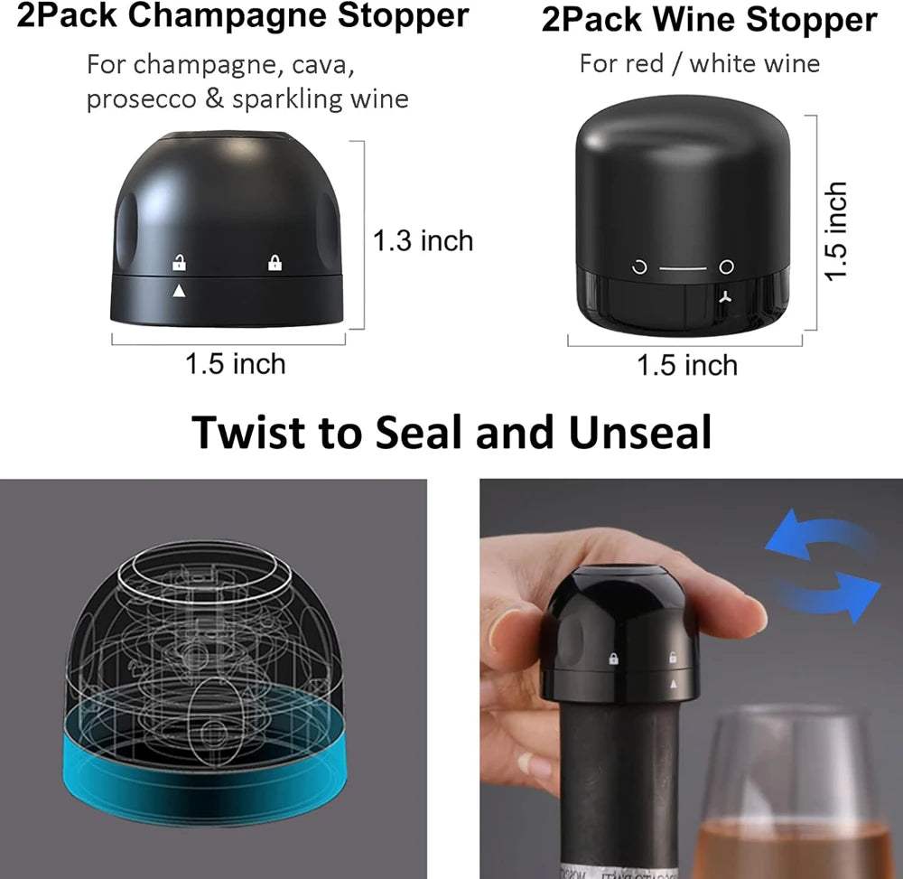 Champagne & Wine Bottle Stopper Set – Reusable Silicone Wine Savers, Leak-Proof Airtight Seal, Keeps Wine & Sparkling Fresh - Hardonia