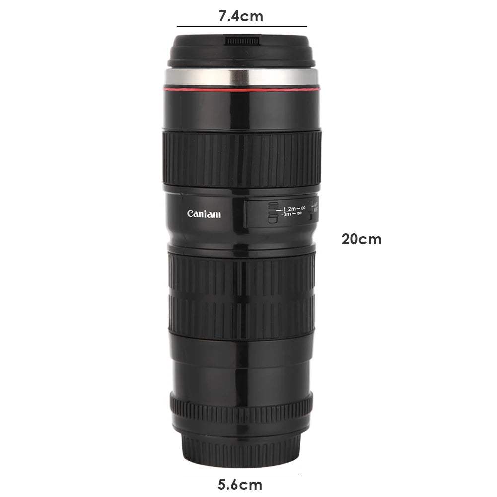 Creative Camera Lens Mug - Stylish Stainless Steel Coffee Cup for Photography Lovers, 400ml Capacity in Black or White - Hardonia