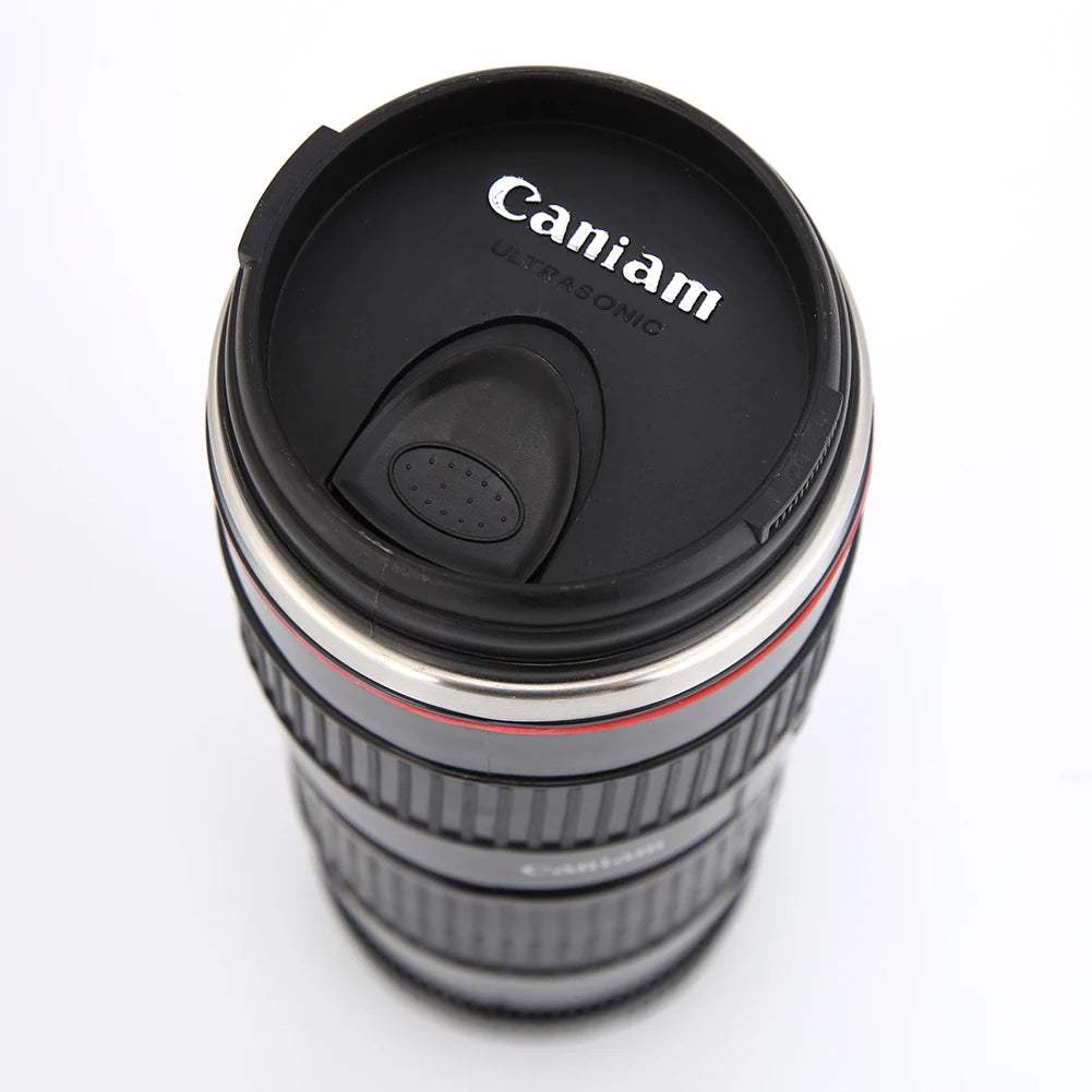 Creative Camera Lens Mug - Stylish Stainless Steel Coffee Cup for Photography Lovers, 400ml Capacity in Black or White - Hardonia
