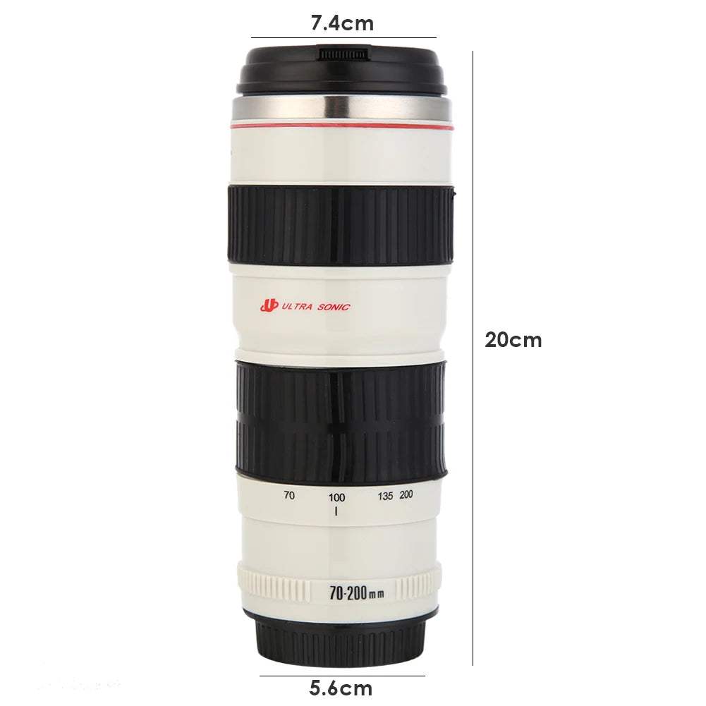 Creative Camera Lens Mug - Stylish Stainless Steel Coffee Cup for Photography Lovers, 400ml Capacity in Black or White - Hardonia