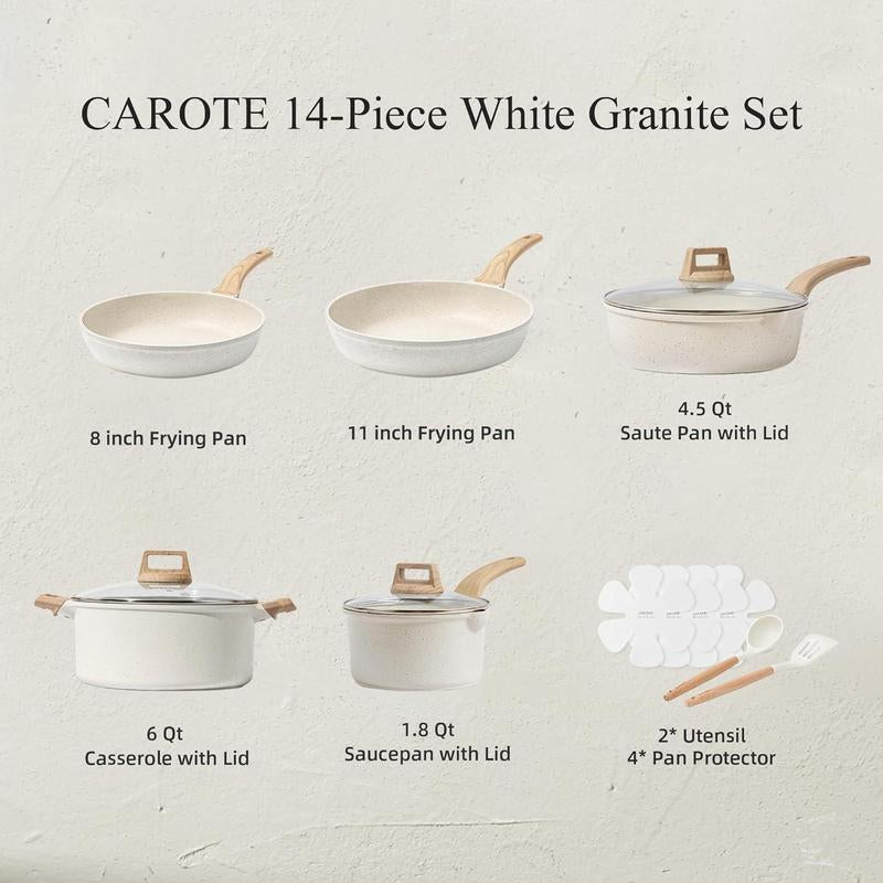 Upgrade your kitchen game with the CAROTE 14-Piece Nonstick Cookware Set! 🥘✨ Includes utensils and pan protectors for the ultimate cooking experience! #KitchenEssentials #CookingSet