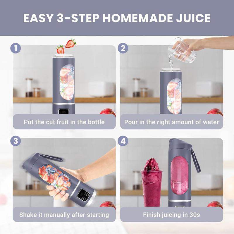 Easy 3-step process for using the portable USB-C rechargeable blender to make homemade juice