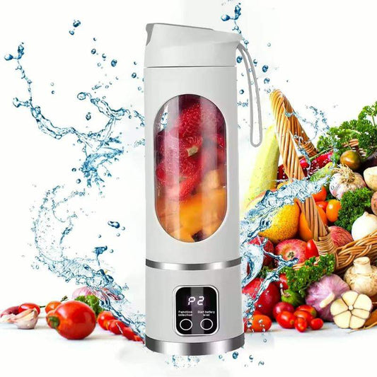 Hardonia portable USB-C rechargeable blender with a clear container and fresh fruits inside