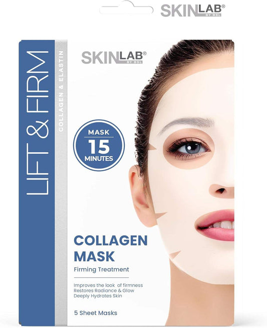 Skinlab collagen mask sheets for firming treatment and restoring skin glow, includes 5 sheet masks