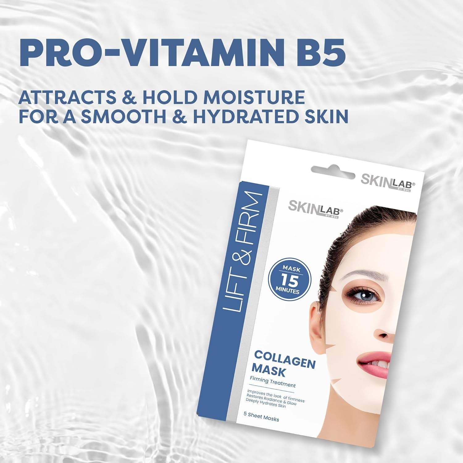 Skinlab collagen mask sheets with Pro-Vitamin B5 for smooth and hydrated skin in a 15-minute treatment