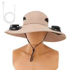 Outdoor Solar Fan Hat – Wide Brim Sun Hat with Dual Power Supply, Built-in USB/Solar Cooling Fans for Fishing, Hiking & Gardening thumbnail 12