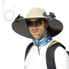 Outdoor Solar Fan Hat – Wide Brim Sun Hat with Dual Power Supply, Built-in USB/Solar Cooling Fans for Fishing, Hiking & Gardening thumbnail 13