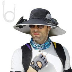 Outdoor Solar Fan Hat – Wide Brim Sun Hat with Dual Power Supply, Built-in USB/Solar Cooling Fans for Fishing, Hiking & Gardening thumbnail 10