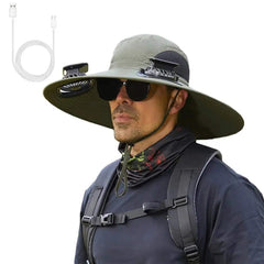 Outdoor Solar Fan Hat – Wide Brim Sun Hat with Dual Power Supply, Built-in USB/Solar Cooling Fans for Fishing, Hiking & Gardening thumbnail 11