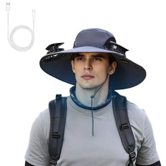 Outdoor Solar Fan Hat – Wide Brim Sun Hat with Dual Power Supply, Built-in USB/Solar Cooling Fans for Fishing, Hiking & Gardening thumbnail 8