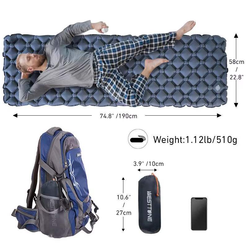 Experience Ultimate Comfort on Your Next Adventure with the WESTTUNE Ultralight Inflatable Camping Sleeping Pad! Perfect for Travel, Hiking, and Camping! - Hardonia