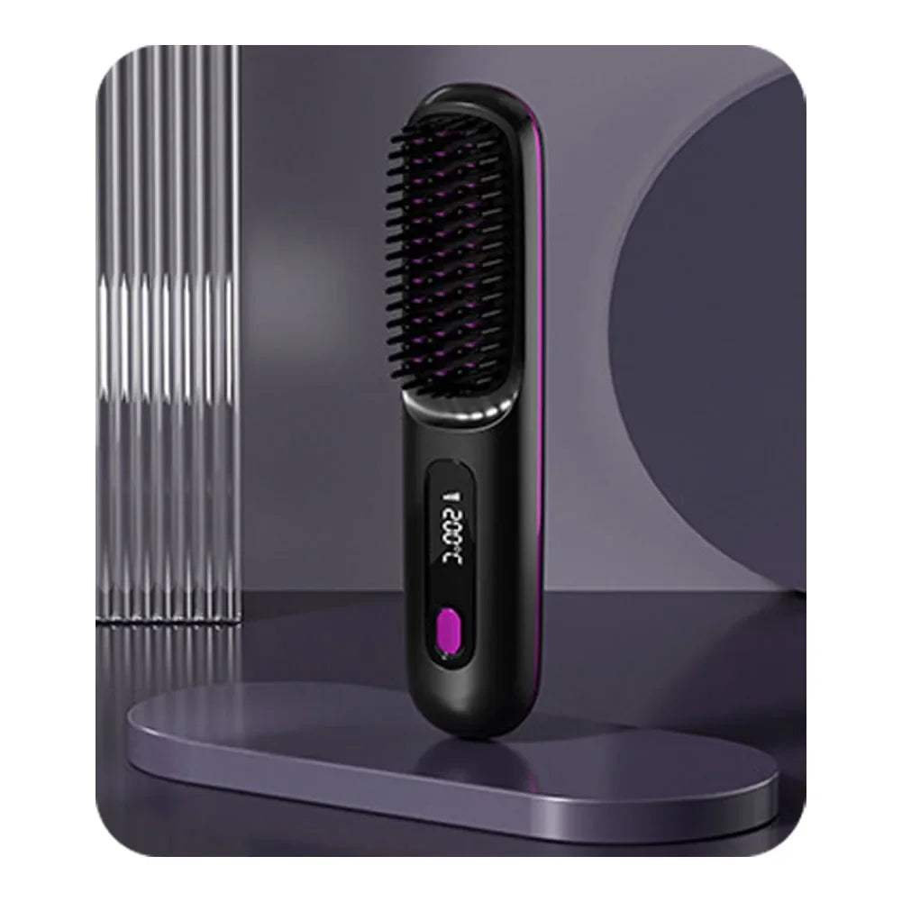 Wireless Hair Straightener Brush – 3D Anti-Scald Ionic Comb, Rapid Heating, USB Rechargeable Portable Styling Tool - Hardonia