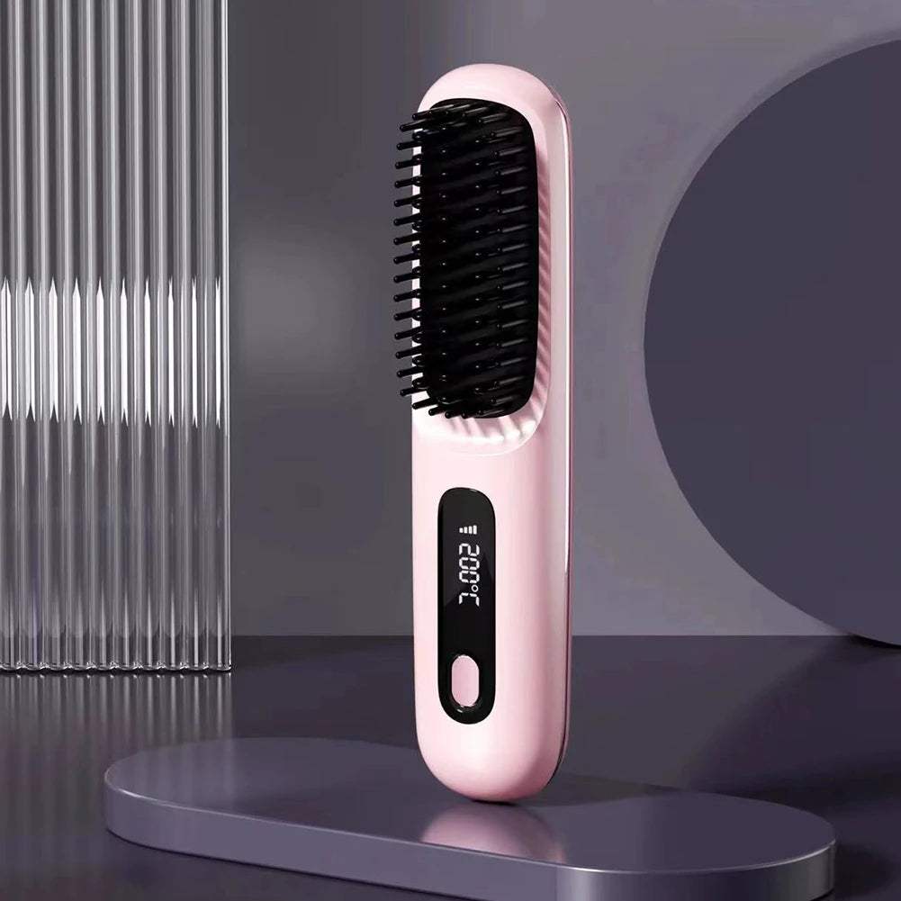 Wireless Hair Straightener Brush – 3D Anti-Scald Ionic Comb, Rapid Heating, USB Rechargeable Portable Styling Tool - Hardonia