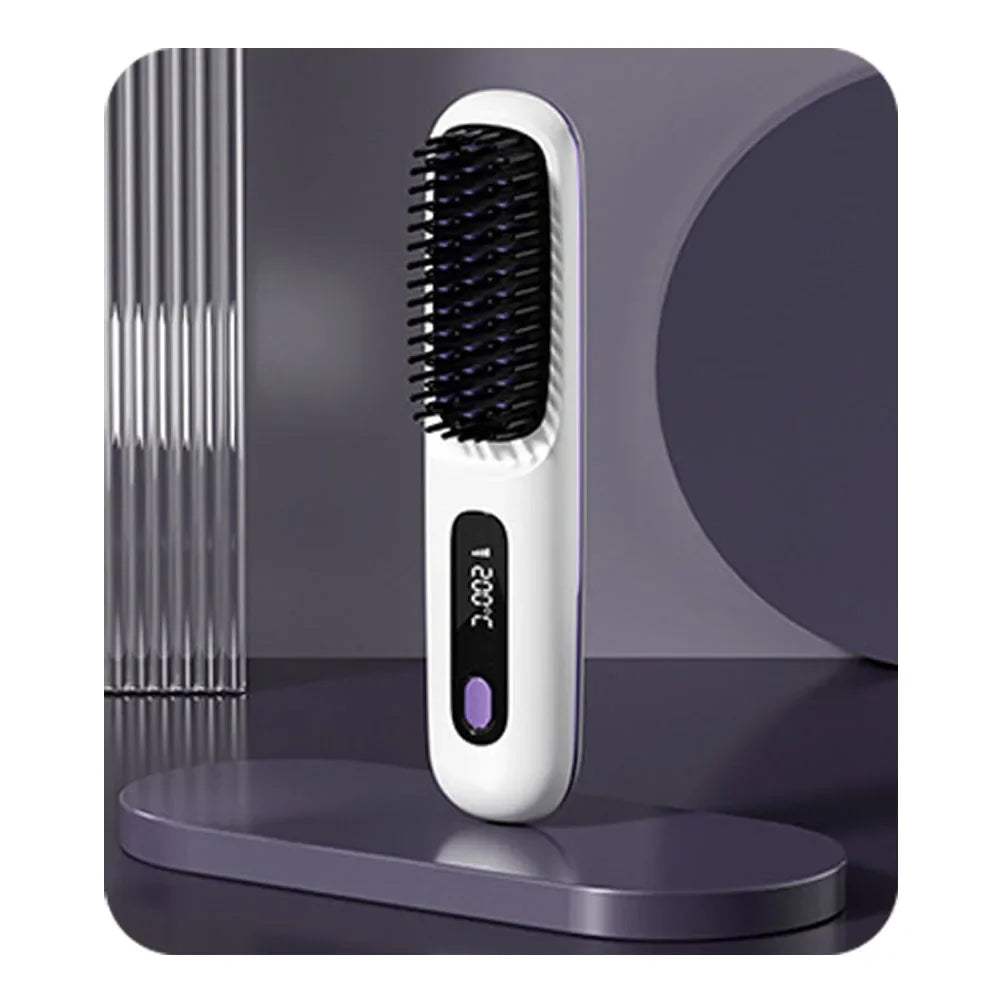 Wireless Hair Straightener Brush – 3D Anti-Scald Ionic Comb, Rapid Heating, USB Rechargeable Portable Styling Tool - Hardonia